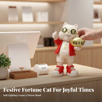 Fortune Cat Figurine, Resin Decor for Shop Counter, Office, Living Room