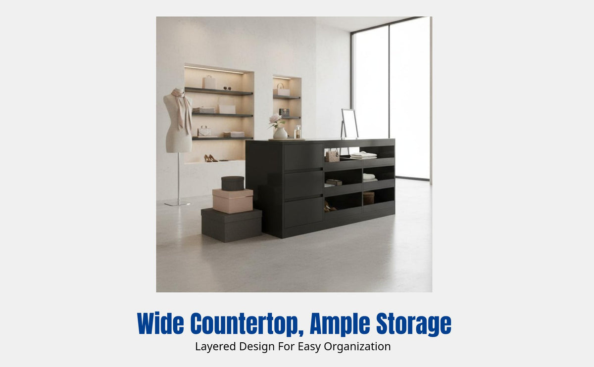 Clothing Store Cashier Counter, Central Island Display Cabinet, Glass Showcase, Large Storage, Modern Retail Fixture