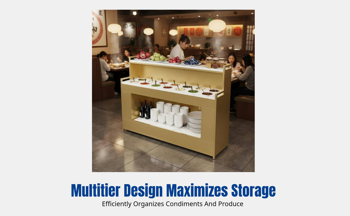 Buffet Condiment Station, Hot Pot Sauce Counter, Restaurant Seasoning Display Table, Multi-Compartment Design