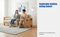 Sturdy Oak Sofa, Modern Minimalist Three-Seater, Small Apartment Couch, Nordic Design