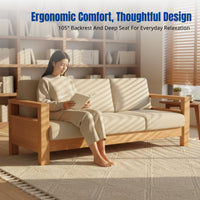 Sturdy Oak Sofa, Modern Minimalist Three-Seater, Small Apartment Couch, Nordic Design