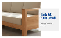 Sturdy Oak Sofa, Modern Minimalist Three-Seater, Small Apartment Couch, Nordic Design