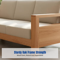 Sturdy Oak Sofa, Modern Minimalist Three-Seater, Small Apartment Couch, Nordic Design