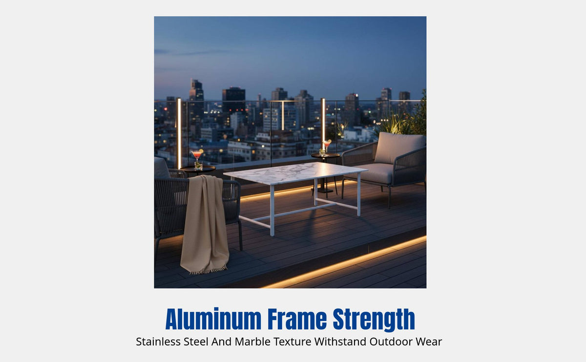 Outdoor Sofa Set, Stainless Steel Patio Furniture, Waterproof & Sun-Resistant Nordic Design, Garden Terrace Hotel Lounge