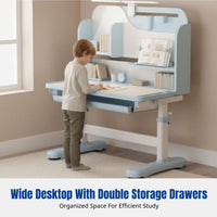 Kids Study Desk and Chair Set, Height Adjustable, Ergonomic, Double Storage, Random Color
