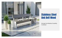 Outdoor Stainless Steel Bench, Garden Seat, Wrought Iron, Anticorrosive Wood, Modern Courtyard Rest Chair