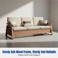 Sofa, Sturdy Ash Wood, High Box Storage, All-Season, Living Room Set, New Chinese Design