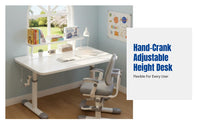 Hand Crank Adjustable Desk and Chair Set, Office Study Table, Nordic Design, Spacious Metal Workstation for Home Office or Study Room