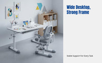 Hand Crank Adjustable Desk and Chair Set, Office Study Table, Nordic Design, Spacious Metal Workstation for Home Office or Study Room