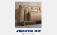 Italian Minimalist Genuine Leather Sofa, Vintage Linear Living Room Couch, Modern High-End Design