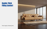 Italian Minimalist Genuine Leather Sofa, Vintage Linear Living Room Couch, Modern High-End Design