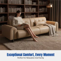 Italian Minimalist Genuine Leather Sofa, Vintage Linear Living Room Couch, Modern High-End Design