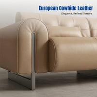 Italian Minimalist Genuine Leather Sofa, Vintage Linear Living Room Couch, Modern High-End Design