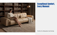 Italian Minimalist Genuine Leather Sofa, Vintage Linear Living Room Couch, Modern High-End Design