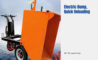 Electric Dump Cart, Three-Wheel Power Wheelbarrow, Heavy-Duty Construction Transport, Multi-Function Tipping Vehicle