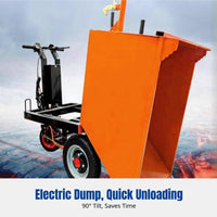 Electric Dump Cart, Three-Wheel Power Wheelbarrow, Heavy-Duty Construction Transport, Multi-Function Tipping Vehicle