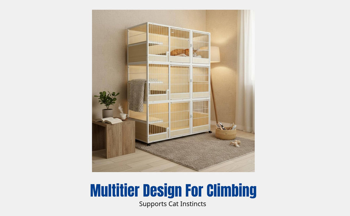 Large Cat Enclosure, Indoor Cat House, Multi-Level Wooden Cat Villa, Spacious Pet Shelter for Home