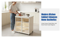 Kitchen Storage Cabinet, Sintered Stone Countertop, Movable Workstation, Modern Sideboard, Large Capacity Organizer