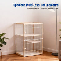 Wooden Cat Villa, Beech Series, Multi-Level Cat Enclosure, Detachable, Indoor Cat Shelter