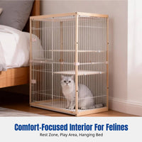 Wooden Cat Villa, Beech Series, Multi-Level Cat Enclosure, Detachable, Indoor Cat Shelter
