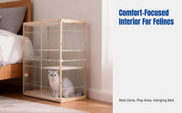 Wooden Cat Villa, Beech Series, Multi-Level Cat Enclosure, Detachable, Indoor Cat Shelter
