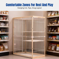 Wooden Cat Villa, Beech Series, Multi-Level Cat Enclosure, Detachable, Indoor Cat Shelter