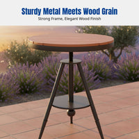 Outdoor Plastic Wood Table and Chair Set, Metal Frame, Patio Garden Dining Furniture, Modern Minimalist, Ideal for Balcony, Cafe, Tea Shop