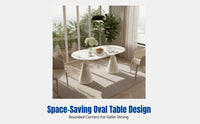 French Cream Sintered Stone Dining Table Set, Oval, Modern Minimalist, Space-Saving for Small Apartments