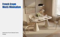 French Cream Sintered Stone Dining Table Set, Oval, Modern Minimalist, Space-Saving for Small Apartments