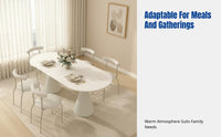 French Cream Sintered Stone Dining Table Set, Oval, Modern Minimalist, Space-Saving for Small Apartments