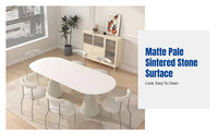 French Cream Sintered Stone Dining Table Set, Oval, Modern Minimalist, Space-Saving for Small Apartments