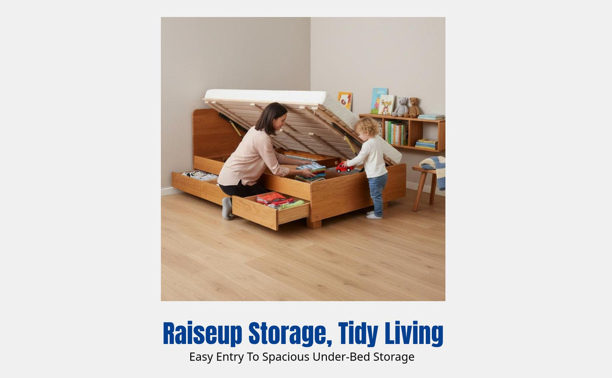 Hardwood Storage Bed, High Box Drawer, Side Opening, Walnut Wood, Nordic Design for Kids and Small Spaces