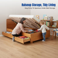 Hardwood Storage Bed, High Box Drawer, Side Opening, Walnut Wood, Nordic Design for Kids and Small Spaces