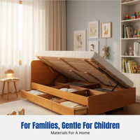 Hardwood Storage Bed, High Box Drawer, Side Opening, Walnut Wood, Nordic Design for Kids and Small Spaces