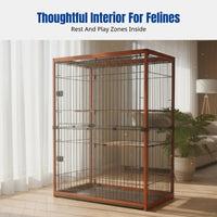 Cat Villa, sturdy Beech Wood Multitier Cat enclosure, Spacious Cat House, Indoor Pet Shelter