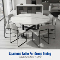 Folding Dining Table, Movable Round Table for Small Spaces, 3-Fold, Modern Marble Pattern