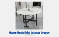 Folding Dining Table, Movable Round Table for Small Spaces, 3-Fold, Modern Marble Pattern