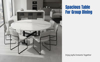 Folding Dining Table, Movable Round Table for Small Spaces, 3-Fold, Modern Marble Pattern