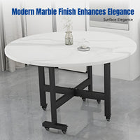 Folding Dining Table, Movable Round Table for Small Spaces, 3-Fold, Modern Marble Pattern