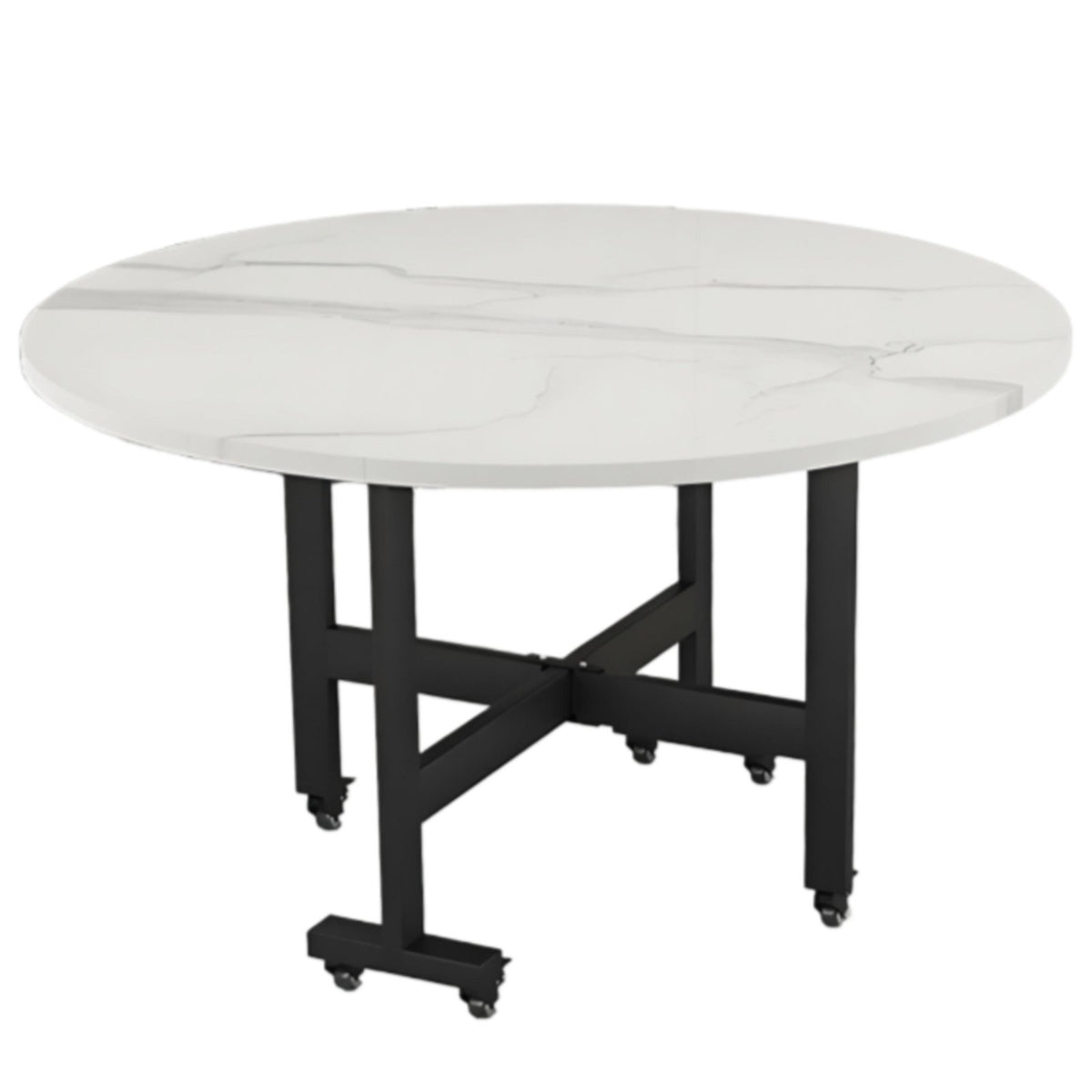 Folding Dining Table, Movable Round Table for Small Spaces, 3-Fold, Modern Marble Pattern