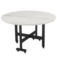 Folding Dining Table, Movable Round Table for Small Spaces, 3-Fold, Modern Marble Pattern