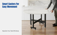 Folding Dining Table, Movable Round Table for Small Spaces, 3-Fold, Modern Marble Pattern