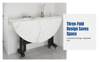 Folding Dining Table, Movable Round Table for Small Spaces, 3-Fold, Modern Marble Pattern