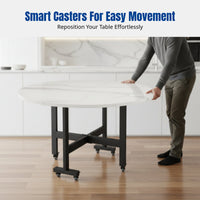 Folding Dining Table, Movable Round Table for Small Spaces, 3-Fold, Modern Marble Pattern