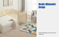Infant Baby Bed, Adjustable Height, Splicing Design, Sturdy Wood Guardrail, Wide Sleeping Area