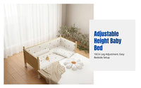 Infant Baby Bed, Adjustable Height, Splicing Design, Sturdy Wood Guardrail, Wide Sleeping Area