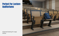 Lecture Hall Chair, Durable Wood Row Seating, University Classroom Desk Chair, Foldable Auditorium Seat, Metal Frame, With Armrest