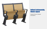 Lecture Hall Chair, Durable Wood Row Seating, University Classroom Desk Chair, Foldable Auditorium Seat, Metal Frame, With Armrest