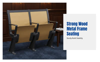 Lecture Hall Chair, Durable Wood Row Seating, University Classroom Desk Chair, Foldable Auditorium Seat, Metal Frame, With Armrest