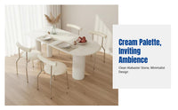 Cream Alabaster Sintered Stone Dining Table and Chair Set, Modern Minimalist Oval Table, Roman Base, Small Apartment Home